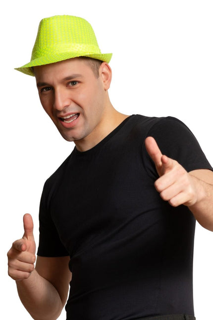 Chapeau à paillettes vert fluo