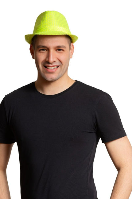 Chapeau à paillettes vert fluo