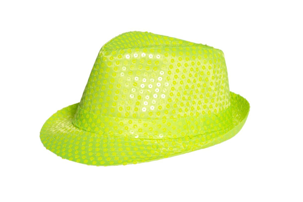 Chapeau à paillettes vert fluo