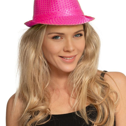 Chapeau à paillettes rose fluo - paquet de 6