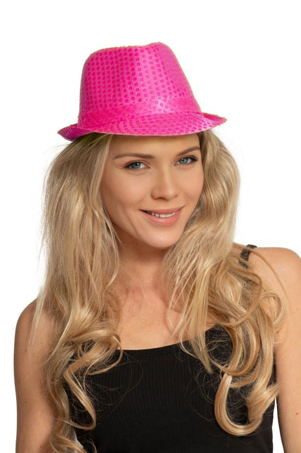 Chapeau à paillettes rose fluo - paquet de 6