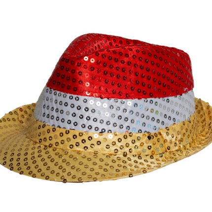 Chapeau à paillettes rouge/blanc/jaune avec lumière et piles incluses