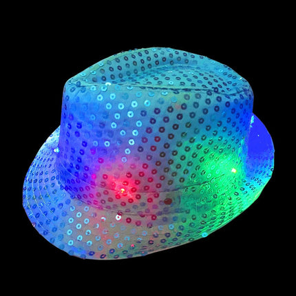 Chapeau à paillettes Turquoise avec lumière incl Piles - Pack de 6
