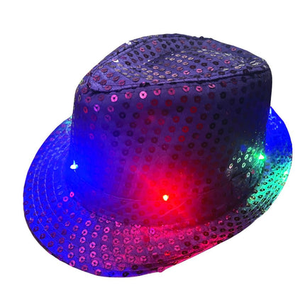 Chapeau à paillettes violet avec lumière et piles incluses - paquet de 6