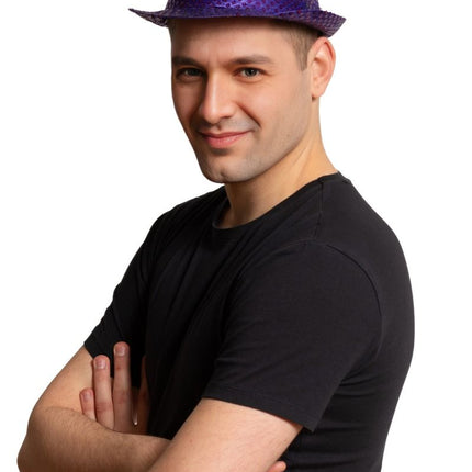 Chapeau à paillettes violet avec lumière et piles incluses - paquet de 6