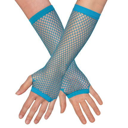 Paire de gants jusqu'aux coudes en maille, bleu néon