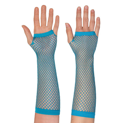 Paire de gants jusqu'aux coudes en maille, bleu néon