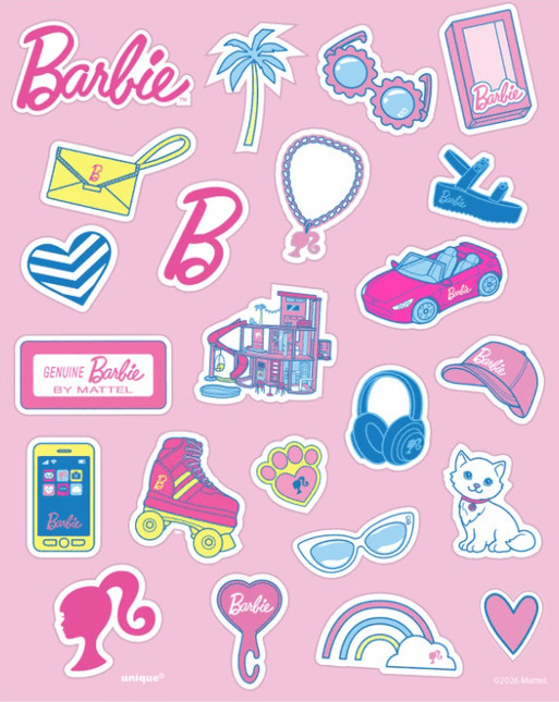 4 BARBIE STICKER SHEETS van Unique koop je bij Partywinkel