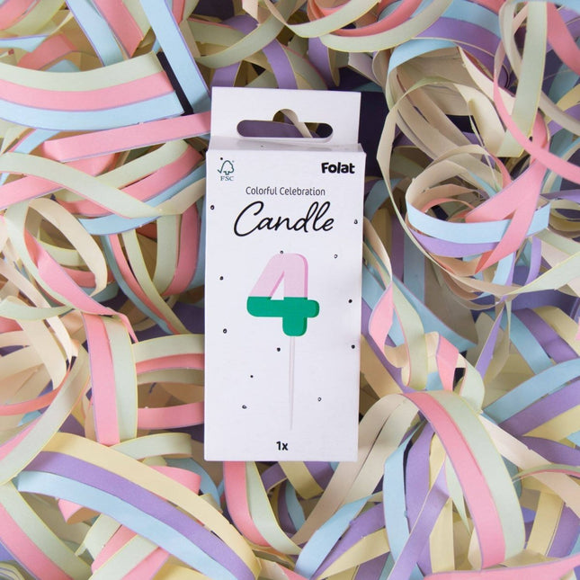 4 Jaar Kaars Groen Roze 9cm van Folat koop je bij Partywinkel