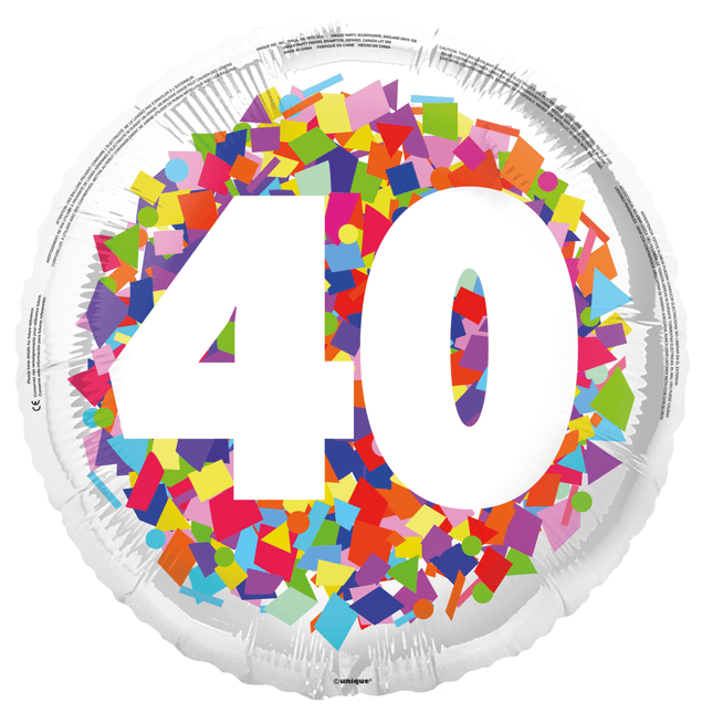 40 Jaar Helium Ballon Confetti Leeg 45cm van Unique koop je bij Partywinkel