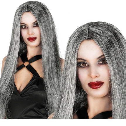 Perruque cheveux longs gris