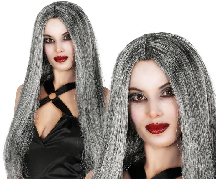 Perruque cheveux longs gris