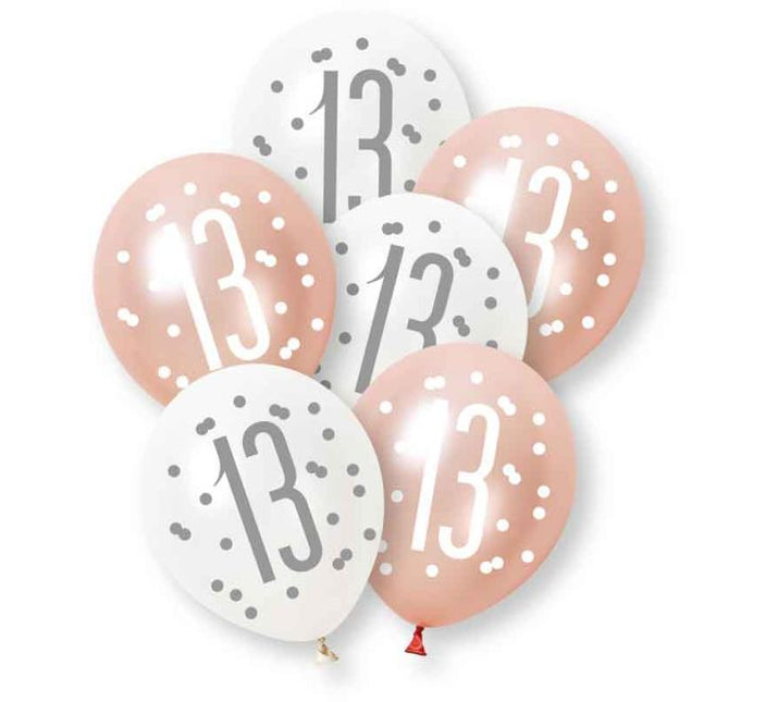Ballonnen 13 Jaar Roze Wit 30cm 6st