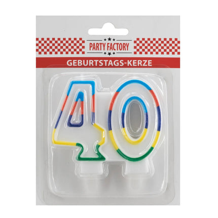 Bougie « 40 ans » avec bord coloré, 7 cm