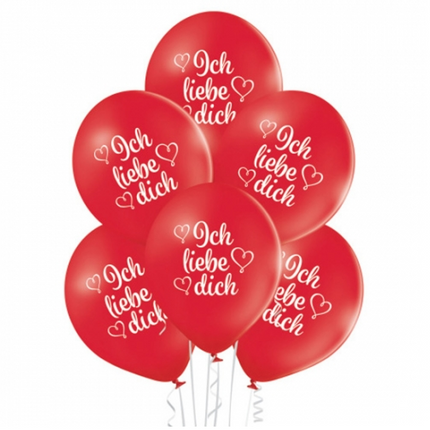 Ballons rouges « Ich Liebe Dich » 30 cm, lot de 10