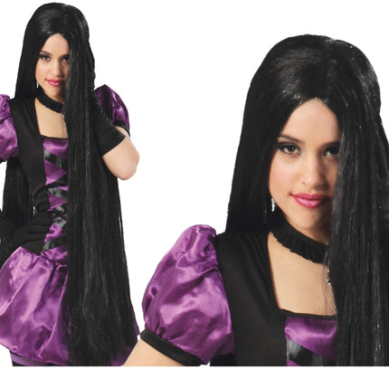 Perruque d'Halloween Cheveux Extra Longs Noirs