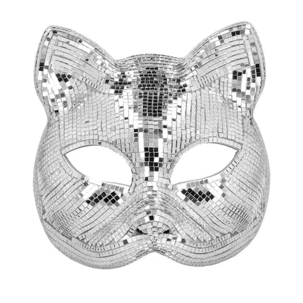 Demi-masque Disco Cat argenté