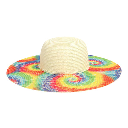 Chapeau de soleil blanc avec frange Tie-Dye arc-en-ciel