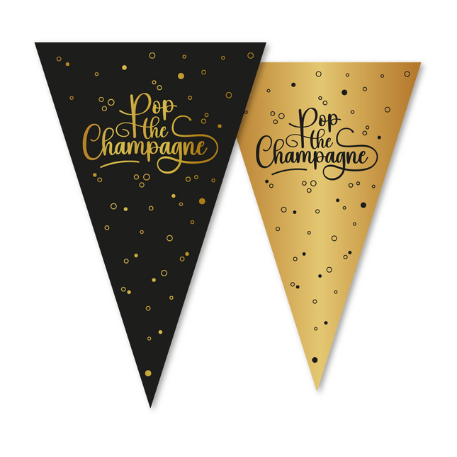 ligne de drapeaux PET 10m - impression recto-verso - taille du drapeau 20x30cm - Pop the Champagne - noir