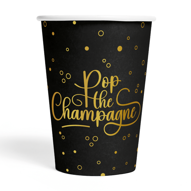 8 Gobelets en papier 210 ml -PopPop the Champagne - noir