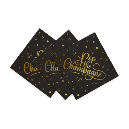 0 Serviettes en papier 3 plis 33x33cm - Pop the Champagne - noir