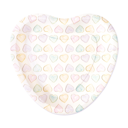 8 Assiettes en papier en forme de coeur 23cm -Aquarelle Coeurs