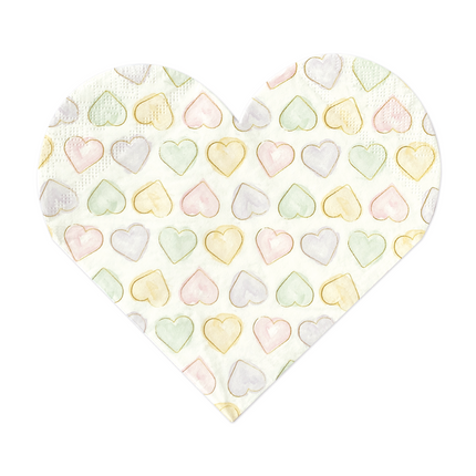 20 serviettes en papier 3 plis en forme de coeur 33x33cm - Watercolours Hearts