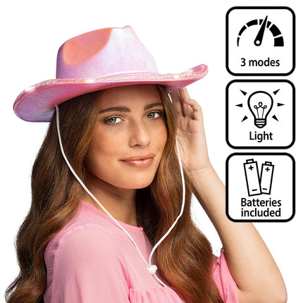 Cowboy Hoed Roze Pearl Led