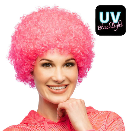 Perruque bouclée rose fluo UV