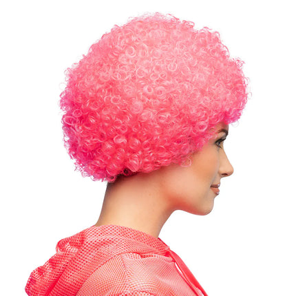 Perruque bouclée rose fluo UV