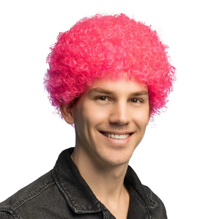 Perruque bouclée rose fluo UV
