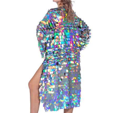 Veste argentée à paillettes longues pour dames