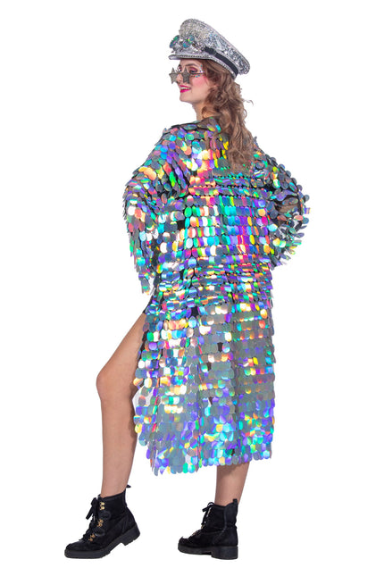Veste argentée à paillettes longues pour dames
