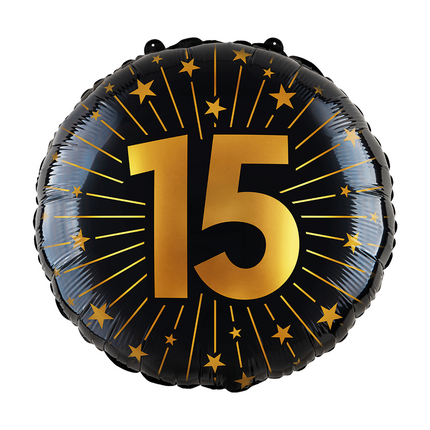 15 ans Ballon à l'hélium Or Noir Vide 45cm
