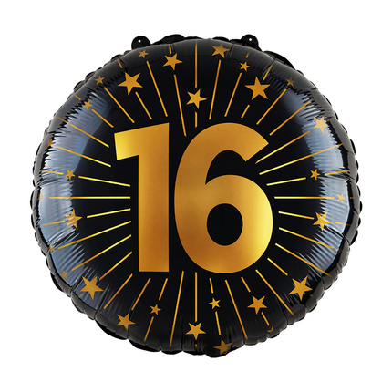 16 ans Ballon à l'hélium Noir Or Vide 45cm