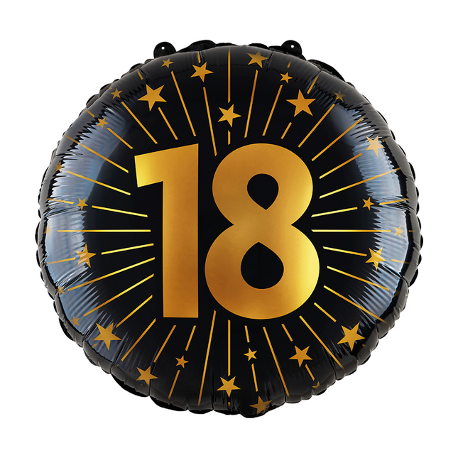 18 Years Helium Balloon Black Gold Foil Empty 45cm