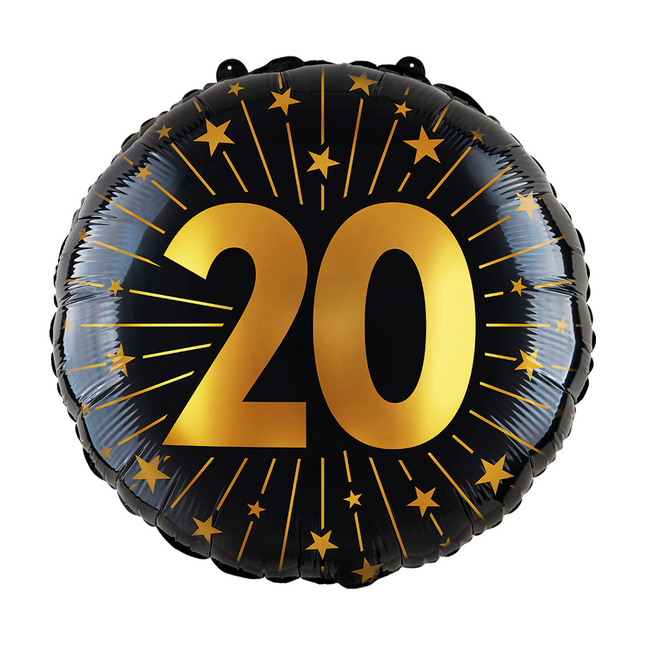 20 ans Ballon à l'hélium Noir Or Vide 45cm