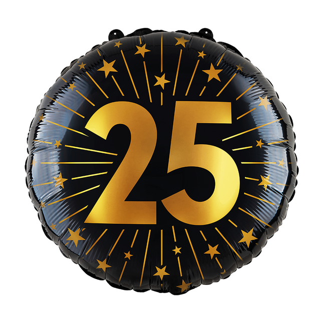 25 ans Ballon à l'hélium Noir Or Vide 45cm