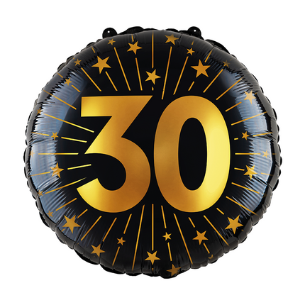 30 Years Helium Balloon Black Gold Foil Empty 45cm