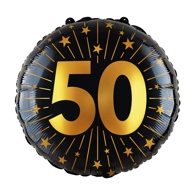 50 Years Helium Balloon Black Gold Foil Empty 45cm