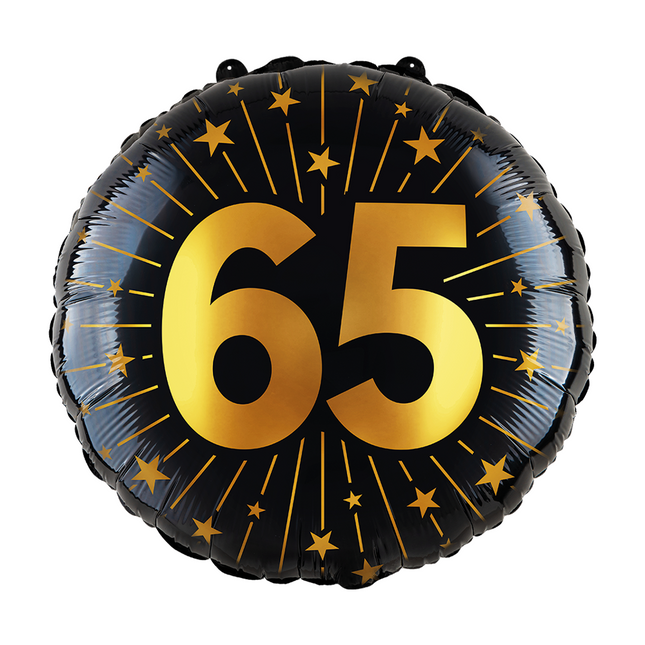 65 ans Ballon à l'hélium Noir Or Vide 45cm