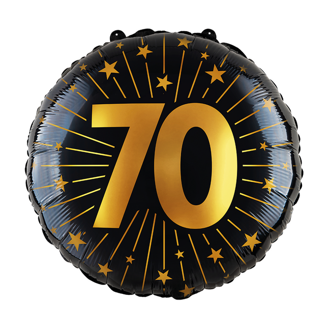 70 ans Ballon à l'hélium Noir Or Vide 45cm