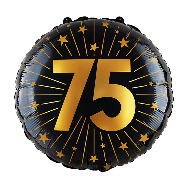 75 ans Ballon à l'hélium Noir Or Vide 45cm