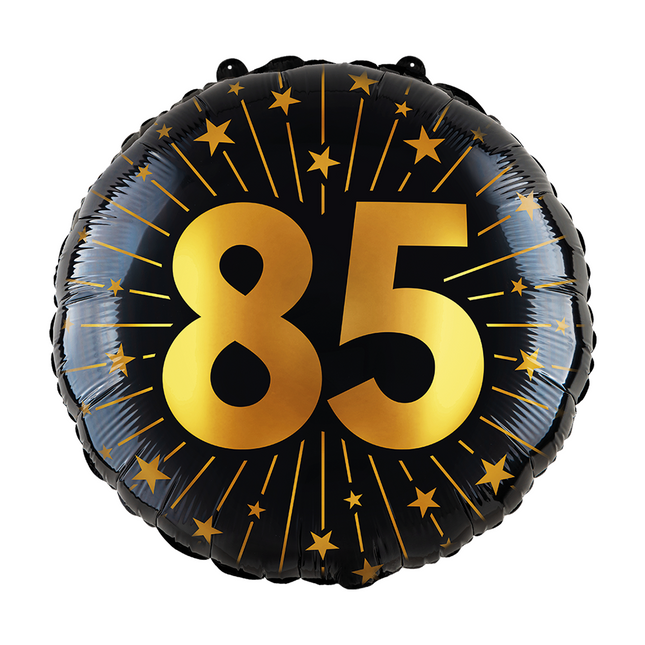 85 ans Ballon à l'hélium Noir Or Vide 45cm