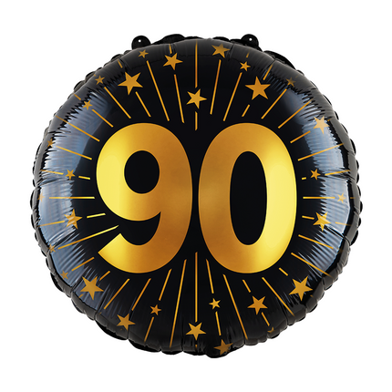 90 ans Ballon à l'hélium Noir Or Vide 45cm