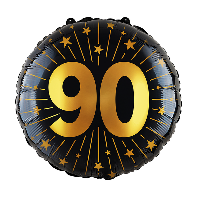 90 ans Ballon à l'hélium Noir Or Vide 45cm