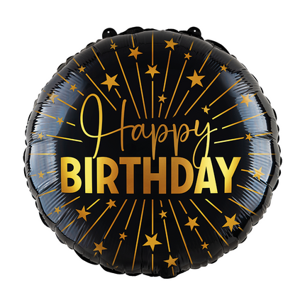 Happy Birthday Ballon à l'hélium noir et doré en feuille d'aluminium vide 45cm
