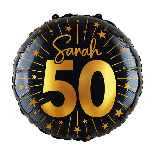 50 ans Ballon à l'hélium Noir Or Sarah Vide 45cm