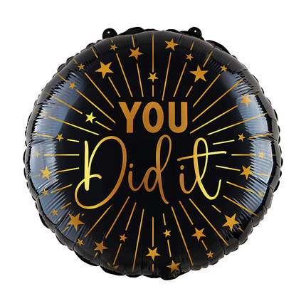 Passed Helium Balloon Black Gold You Did It Empty 45cm