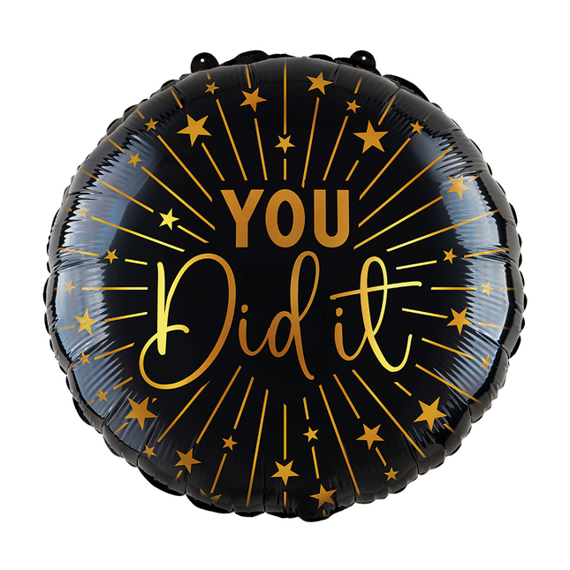 Passed Helium Balloon Black Gold You Did It Empty 45cm